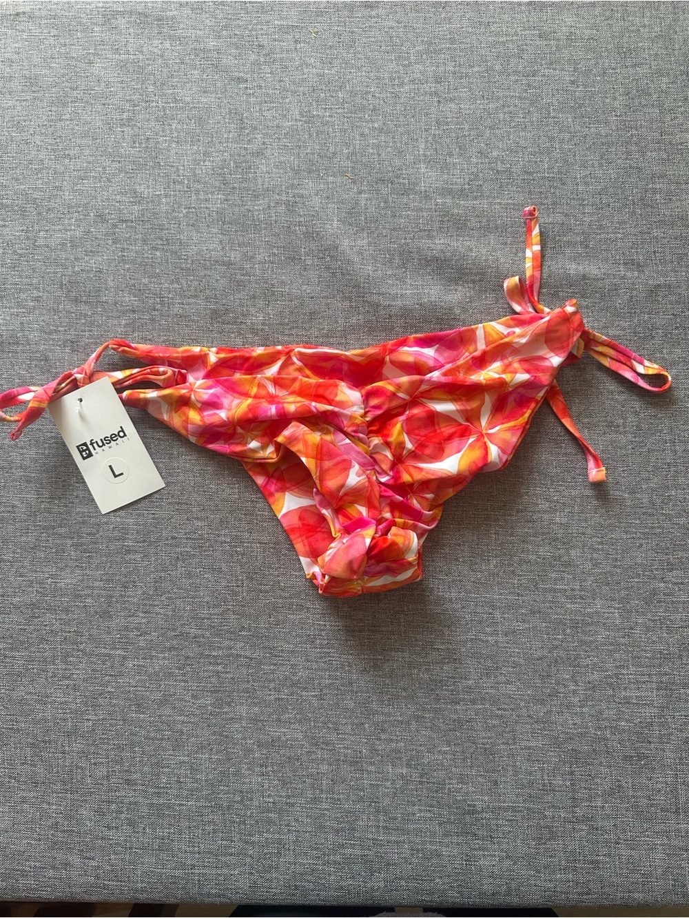 Fused Tie-Side Cheeky Aloha Bikini Bottoms in Bright Pink & Orange Print, Size L